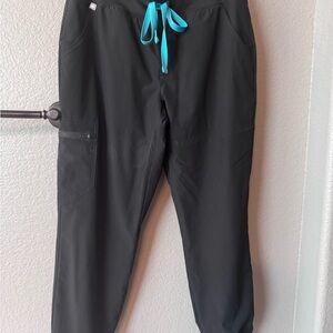 Figs Free-X Black Joggers with Teal Drawstring in Medium Petite